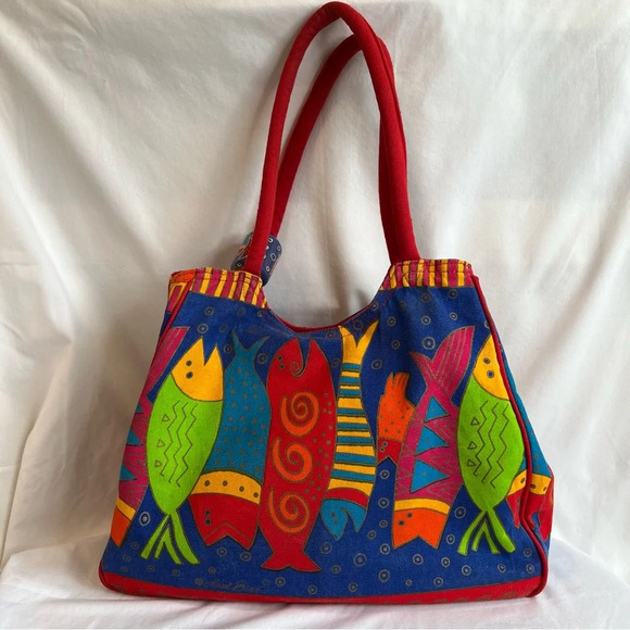Laurel Burch Vibrant Fish Satchel Bag Purse Carryall. - Picture 4 of 14